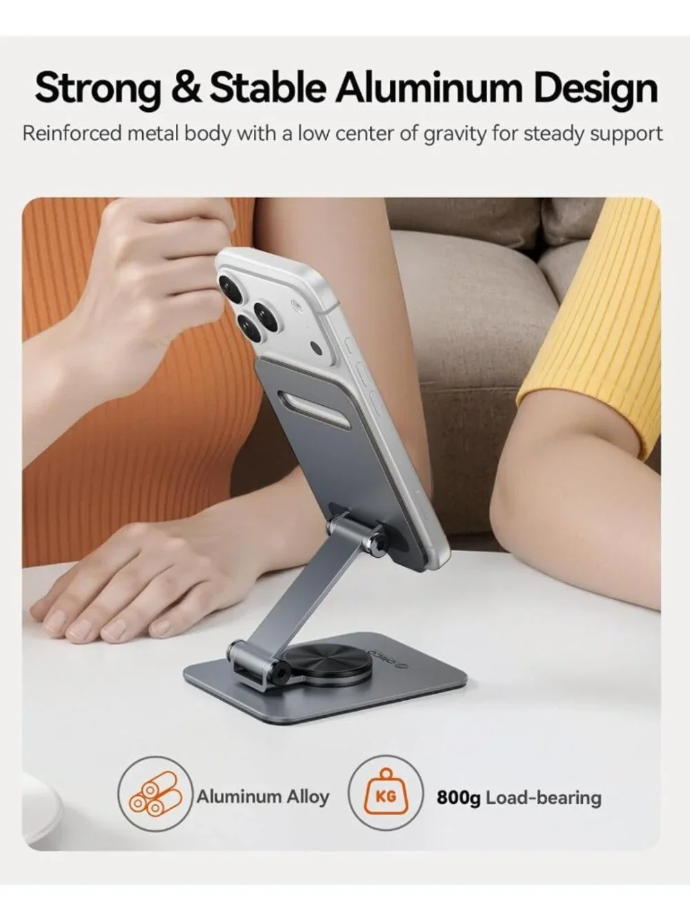 Adjustable Aluminum Phone Stand for Desk, 360° Rotating Metal Holder for